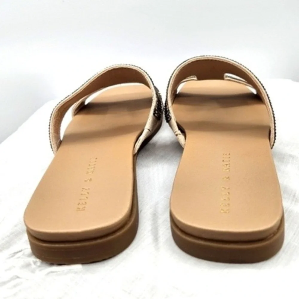 Kelly &‎ Katie Frillian Leopard Rhinestone Slide Sandals Tan Women's9M